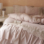 Bedding Set Cotton Satin Lace Ruffle 4-Piece