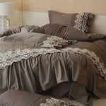 Bedding Set Cotton Satin Lace Ruffle 4-Piece