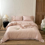 Bedding Set Cotton Satin Lace Trim Ruffled 4-Piece
