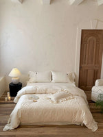 Bedding Set Cotton Satin Lace Trim Ruffled 4-Piece