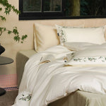 Bedding Set Cotton Satin Leaf Embroidery Set of 4