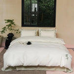 Bedding Set Cotton Satin Leaf Embroidery Set of 4