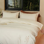 Bedding Set Cotton Satin Leaf Embroidery Set of 4
