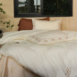 Bedding Set Cotton Satin Leaf Embroidery Set of 4