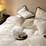 Bedding Set Cotton Satin Mini-Heart Embroidery & Contrast Piping