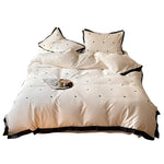Bedding Set Cotton Satin Mini-Heart Embroidery & Contrast Piping
