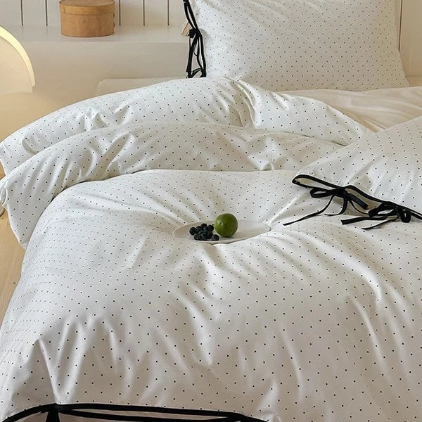 Bedding Set Cotton Satin Polka Dot Corner Ties