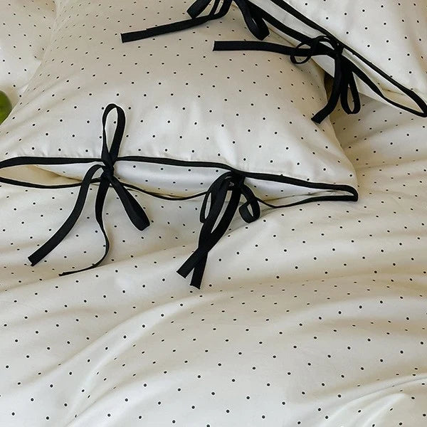 Bedding Set Cotton Satin Polka Dot Corner Ties