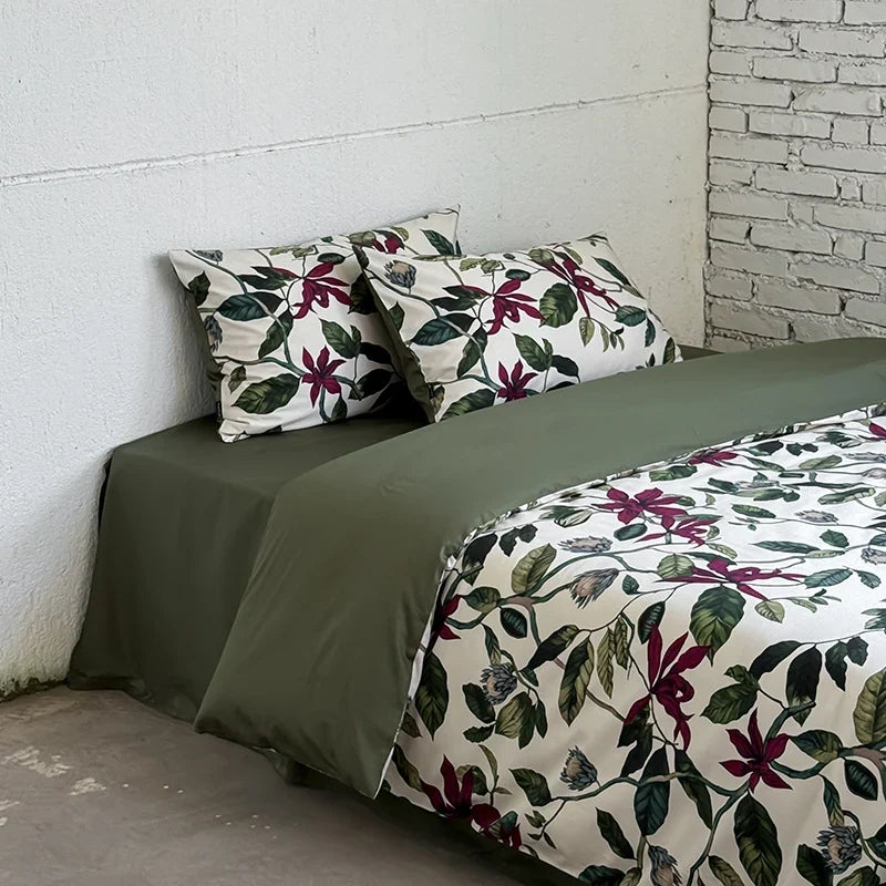 Bedding Set Cotton Satin Reversible Botanical Set of 4