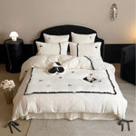 Bedding Set Cotton Satin Reversible Cherry Embroidery 4-Piece