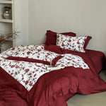 Bedding Set Cotton Satin Reversible Floral 4 Piece