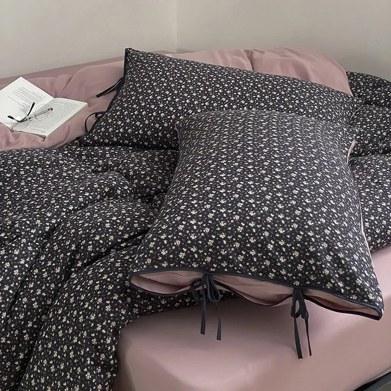 Bedding Set Cotton Satin Reversible Floral 4-Piece Set