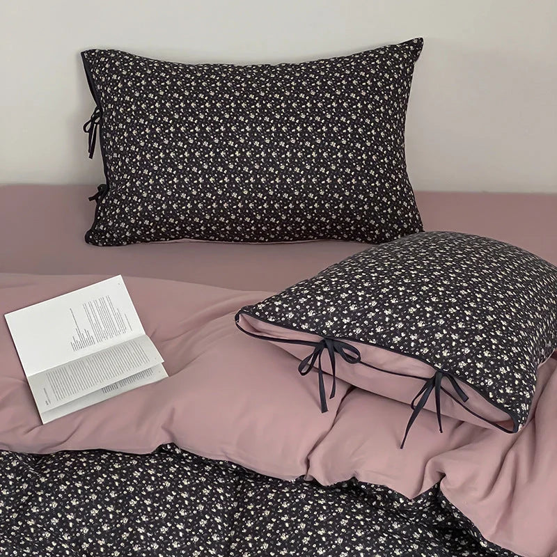 Bedding Set Cotton Satin Reversible Floral 4-Piece Set