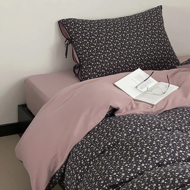 Bedding Set Cotton Satin Reversible Floral 4-Piece Set