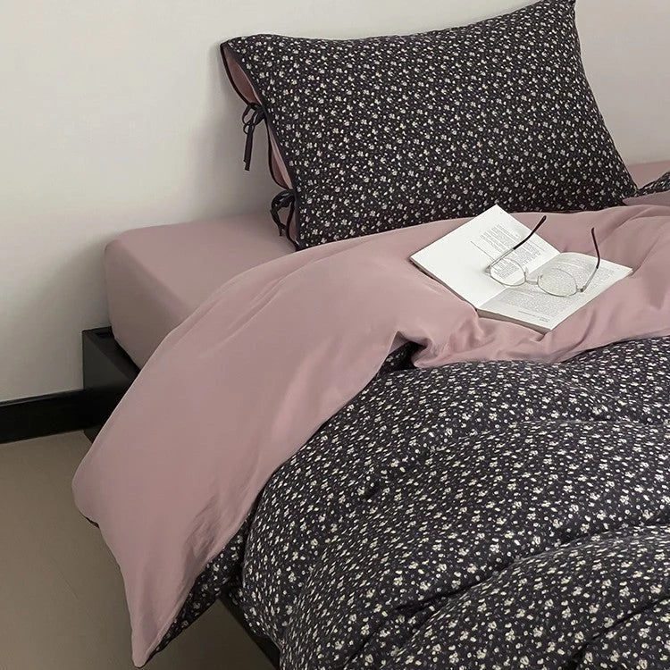 Bedding Set Cotton Satin Reversible Floral 4-Piece Set