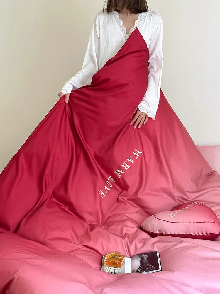 Bedding Set Cotton Satin Reversible Includes Heart Pillow