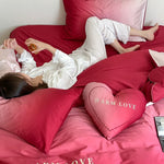 Bedding Set Cotton Satin Reversible Includes Heart Pillow
