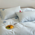 Bedding Set Cotton Satin Reversible Striped Cat Embroidery