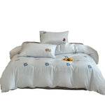 Bedding Set Cotton Satin Reversible Striped Cat Embroidery