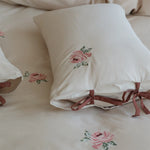 Bedding Set Cotton Satin Rose Embroidery Bow Closure