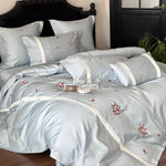 Bedding Set Cotton Satin Rose Embroidery Concealed Zipper