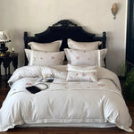 Bedding Set Cotton Satin Rose Embroidery Concealed Zipper