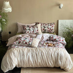 Bedding Set Cotton-Satin Rose Pattern & Gathered Bed Skirt