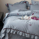 Bedding Set Cotton Satin Ruffle & Bow Embroidery