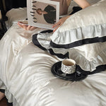 Bedding Set Cotton Satin Ruffle & Contrasting Edge