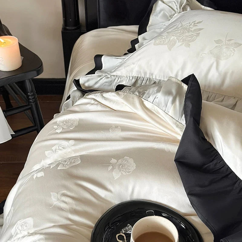 Bedding Set Cotton Satin Ruffle & Contrasting Edge