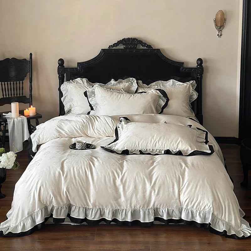 Bedding Set Cotton Satin Ruffle & Contrasting Edge
