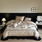 Bedding Set Cotton Satin Ruffles & Bows Four-Piece