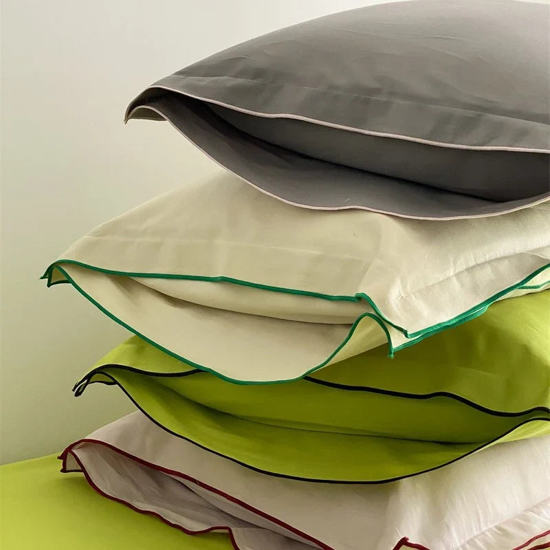 Bedding Set Cotton Satin Silky Piped Edges 4-Piece
