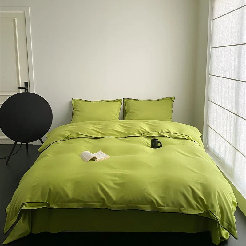 Bedding Set Cotton Satin Silky Piped Edges 4-Piece
