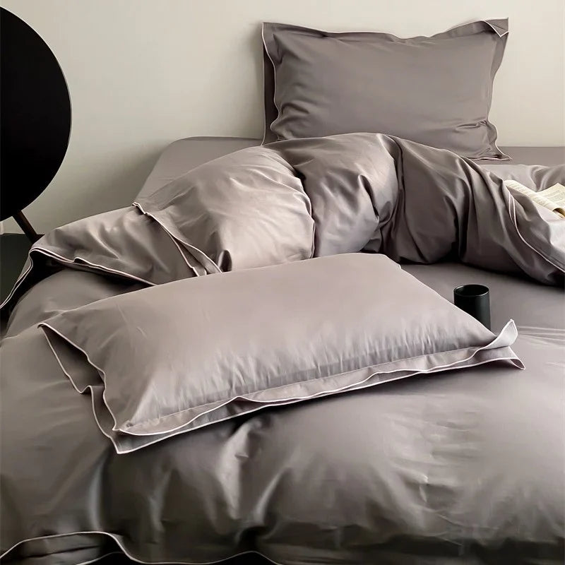 Bedding Set Cotton Satin Silky Piped Edges 4-Piece