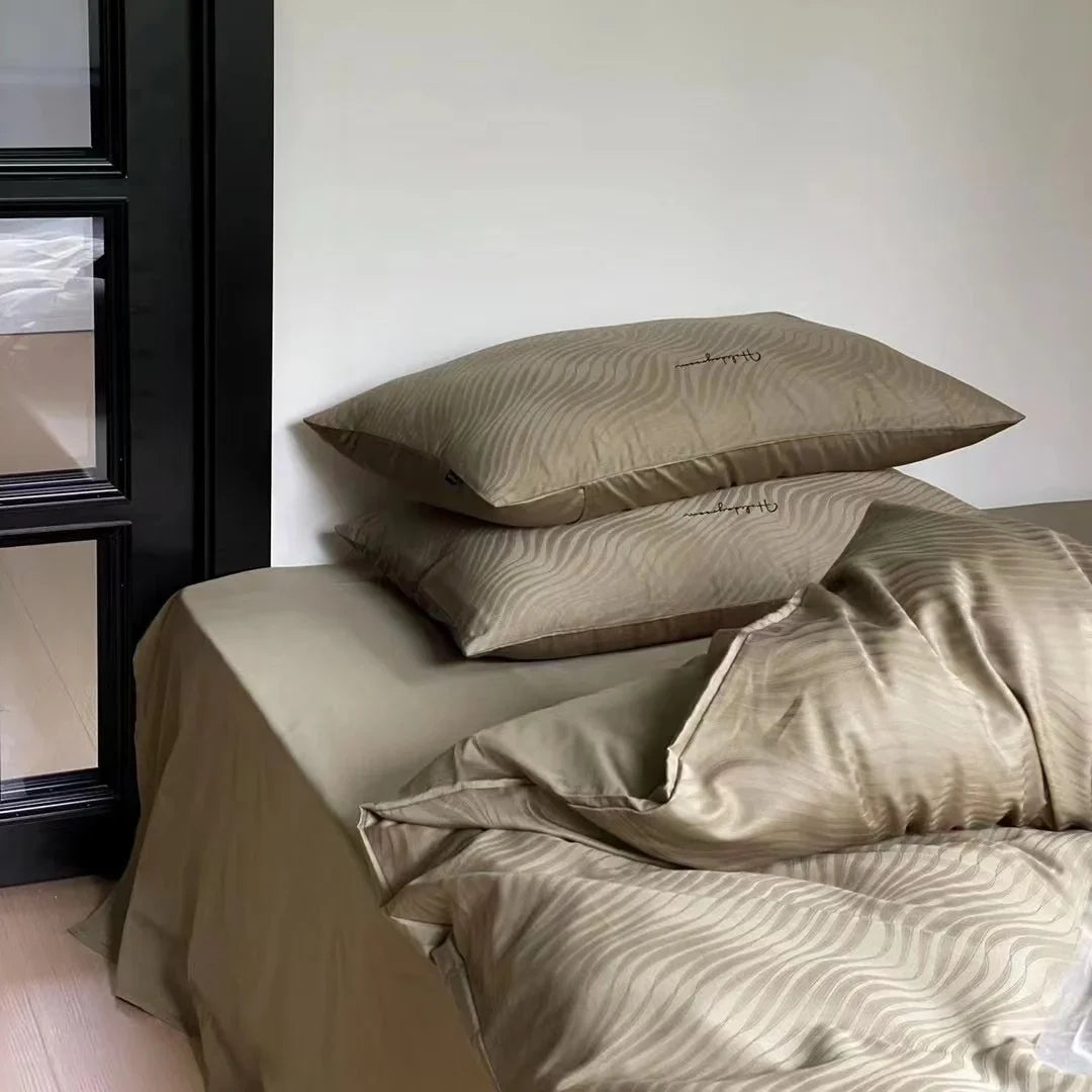 Bedding Set Cotton Satin Textured Wave Wrinkle-Resistant & Machine Washable