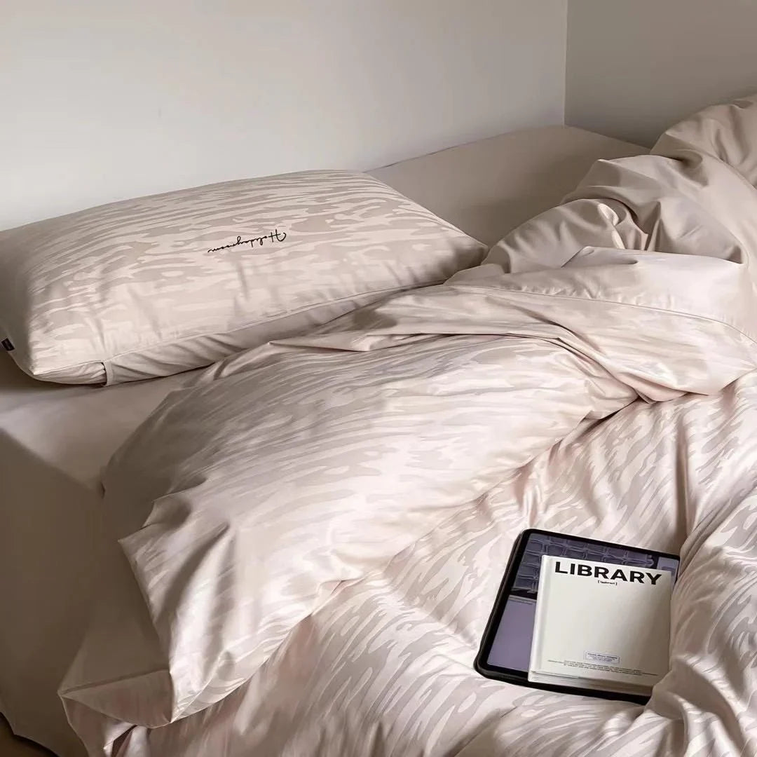 Bedding Set Cotton Satin Textured Wave Wrinkle-Resistant & Machine Washable