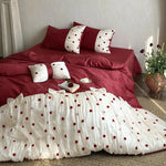 Bedding Set Cotton Satin Tulle Overlay & Pompoms