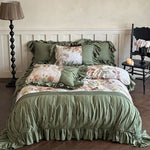 Bedding Set Cotton Satin Vintage Rose & Ruffles 4-Piece