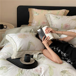 Bedding Set Cotton Satin Watercolor Rose Concealed Zipper