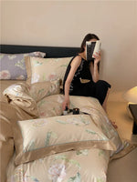 Bedding Set Cotton Satin Watercolor Rose Concealed Zipper