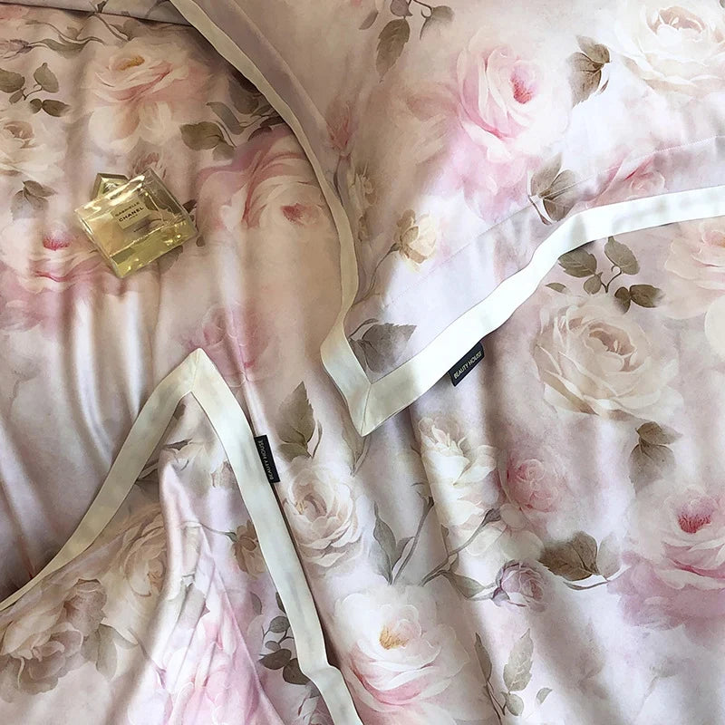 Bedding Set Cotton Satin Watercolor Rose Print