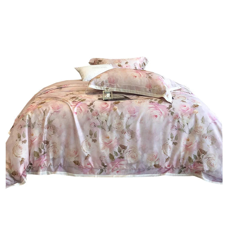 Bedding Set Cotton Satin Watercolor Rose Print Set of 4
