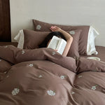 Bedding Set Embroidered Cotton Satin 4-Piece