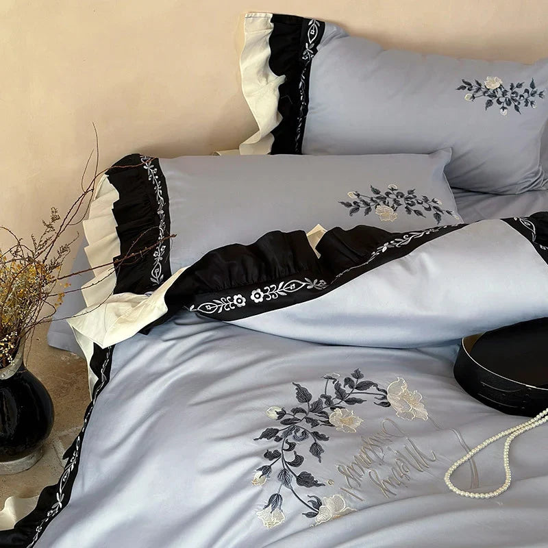 Bedding Set Embroidered Cotton Satin Concealed Zipper