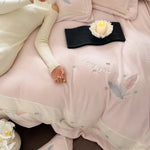 Bedding Set Embroidered Feather Design Quilted 4-Piece