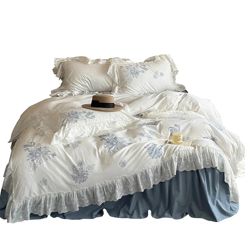Bedding Set Embroidered Floral Breathable Cotton