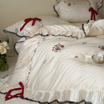 Bedding Set Embroidered Floral Cotton Satin 4-Piece
