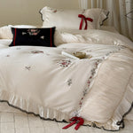 Bedding Set Embroidered Floral Cotton Satin 4-Piece