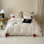 Bedding Set Embroidered Floral Cotton Satin 4-Piece